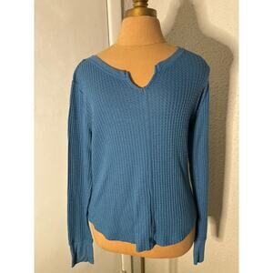 Aeropostale Waffle Knit Thermal Long Sleeve Tee L Turquoise Cabincore Classic
